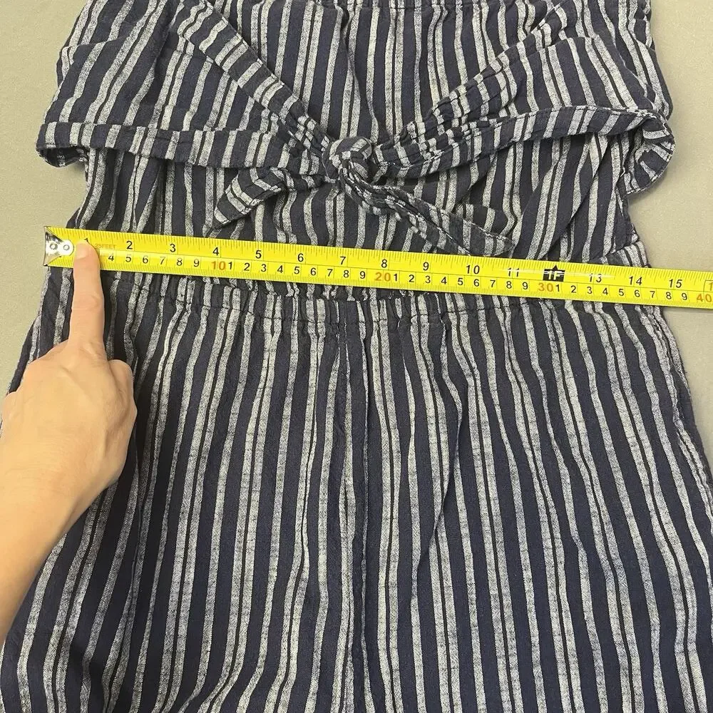 Aerie Jumpsuit Medium Blue/White Strapless Jogger Style 100% Cotton Pockets - Picture 5 of 7